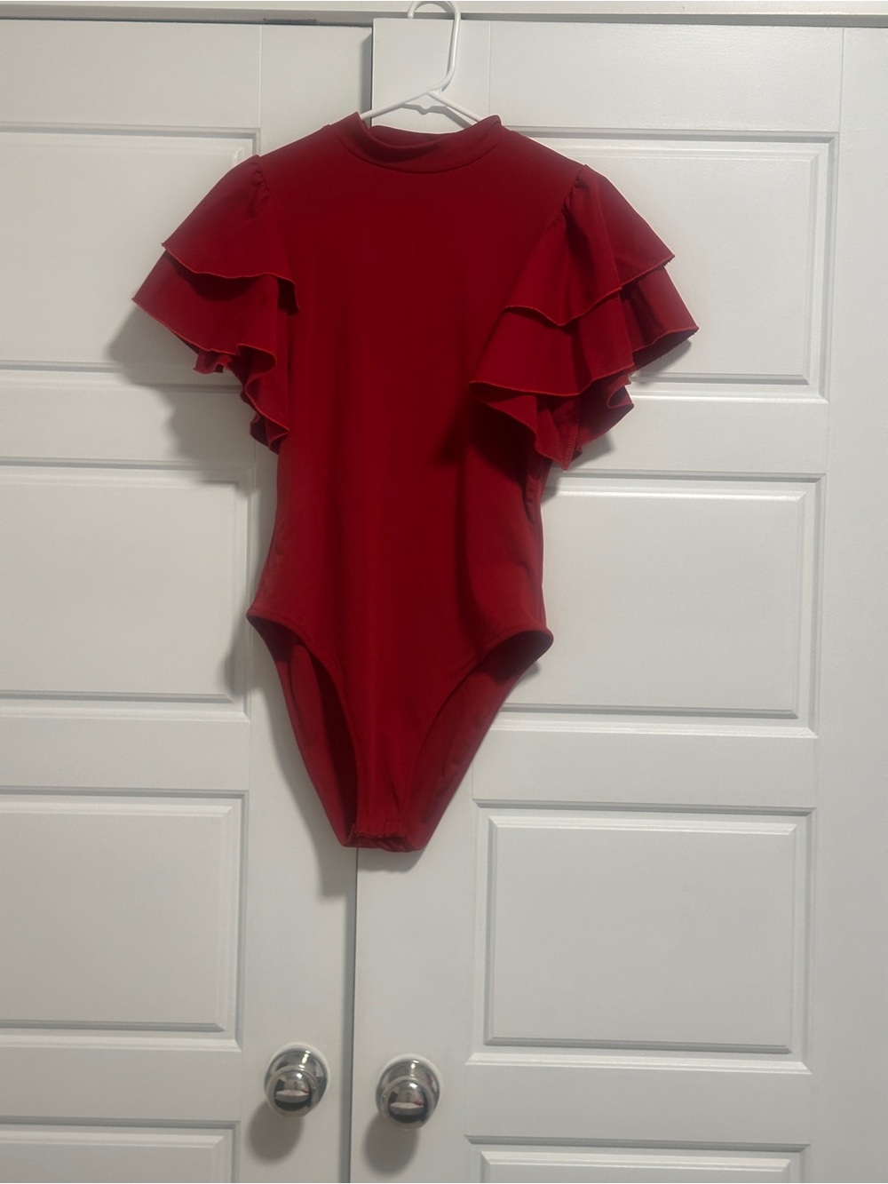 Girls' Red Ruffle Sleeve One-Piece Bodysuit